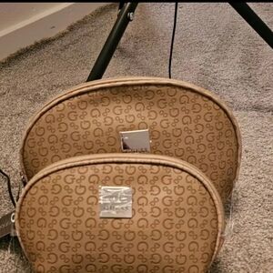 Guess Tan Cosmetic Bags Set with Logo Pattern